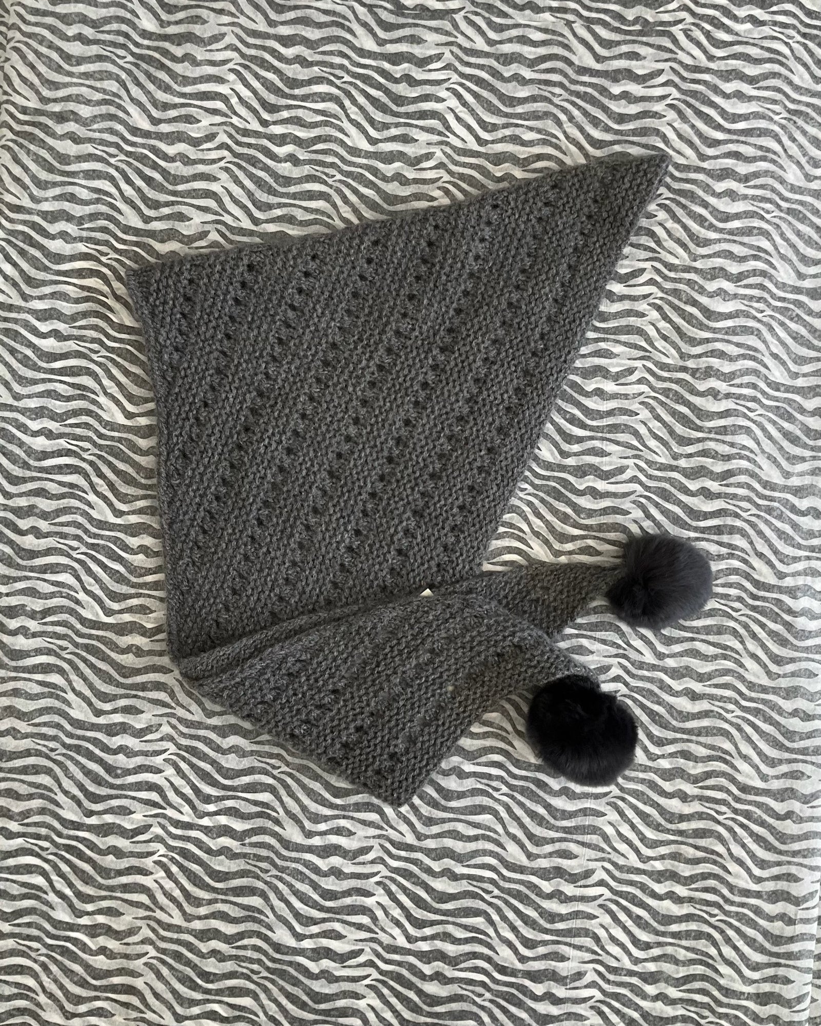 Pom Knitted Scarf - Grey