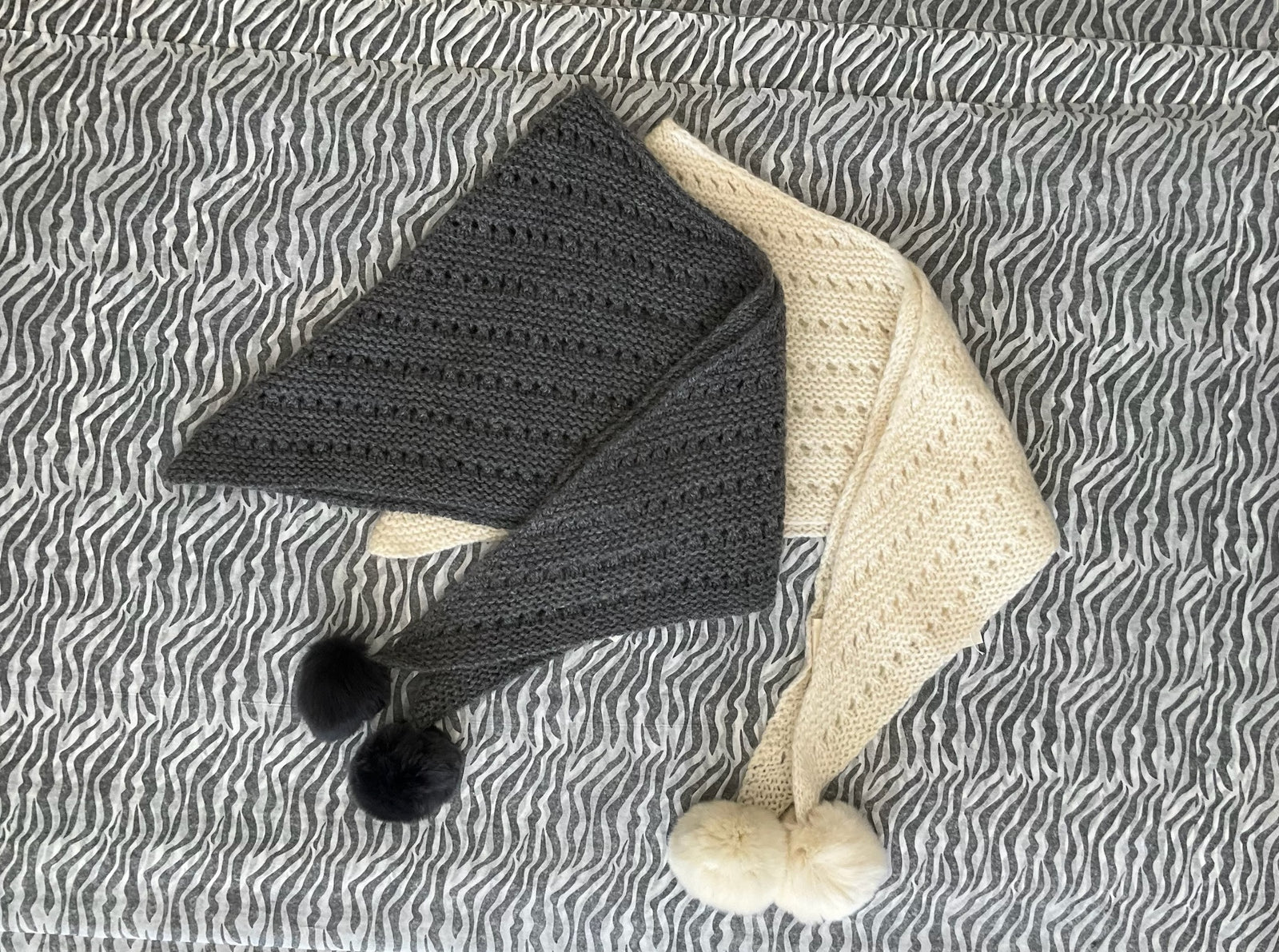 Pom Knitted Scarf - Grey or Cream
