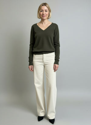 Green Italian Cashmere V-Neck Pullover