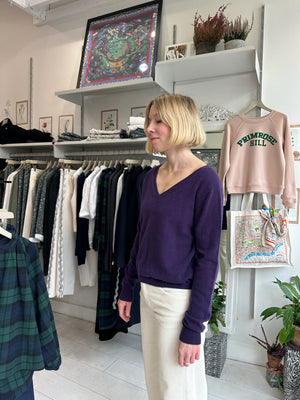 Purple Italian Cashmere V-Neck Pullover