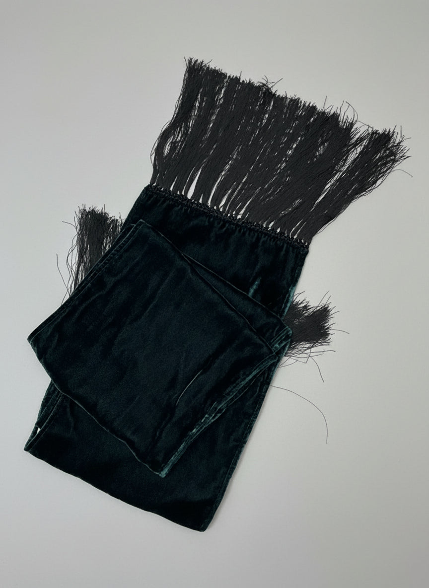 Alfie Green Silk Velvet Fringe Scarf