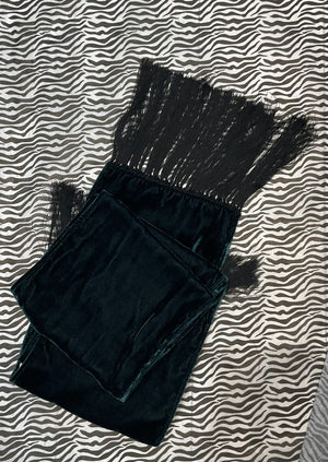 Alfie Green Silk Velvet Fringe Scarf
