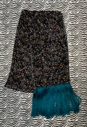 Alfie Botanical Silk Velvet Fringe Scarf