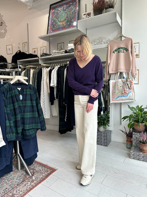 Purple Italian Cashmere V-Neck Pullover