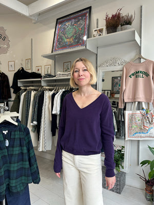 Purple Italian Cashmere V-Neck Pullover