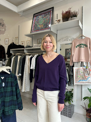 Purple Italian Cashmere V-Neck Pullover