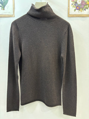 Dark-Choc Italian Cashmere Turtle-Neck Pullover