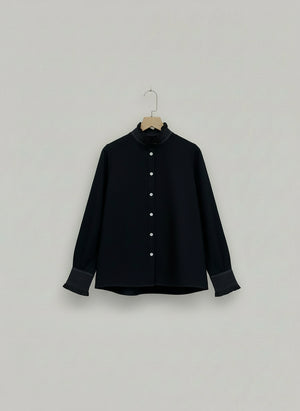 Navy Pique-Jersey Vita Pie-Crust Shirt