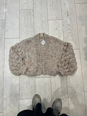 Beige Chunky Hand-Knit Cardigan