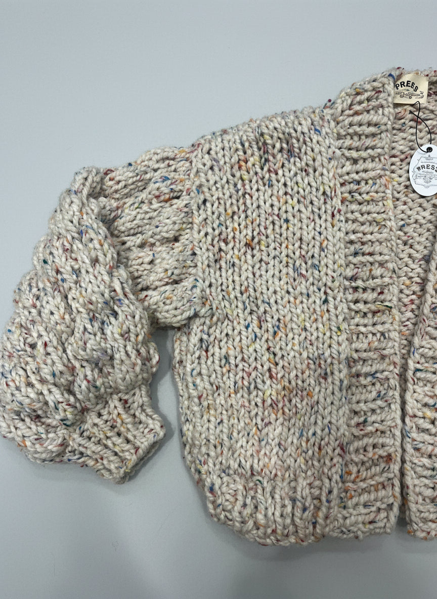 Beige Chunky Hand-Knit Cardigan