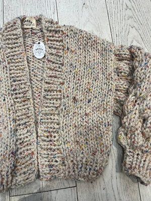 Beige Chunky Hand-Knit Cardigan