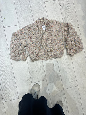 Beige Chunky Hand-Knit Cardigan