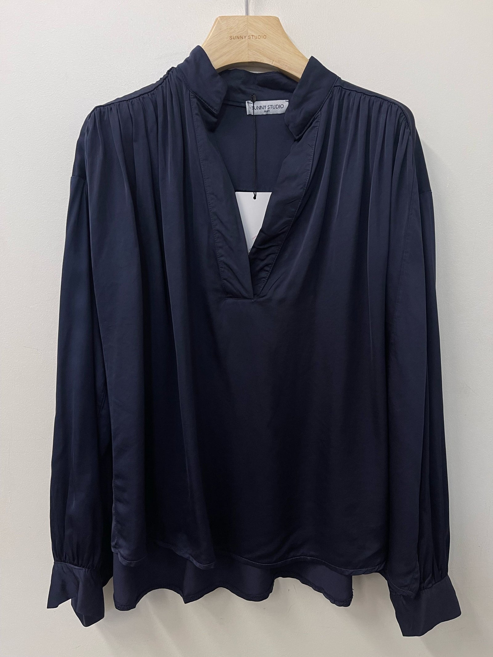 Navy Satin Pullover Shirt