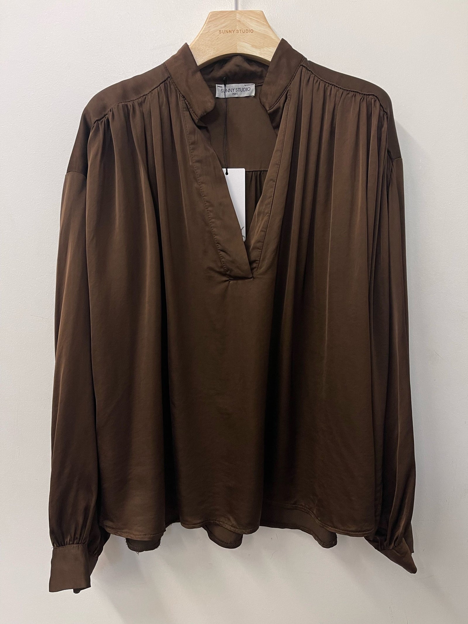 Navy Satin Pullover Shirt