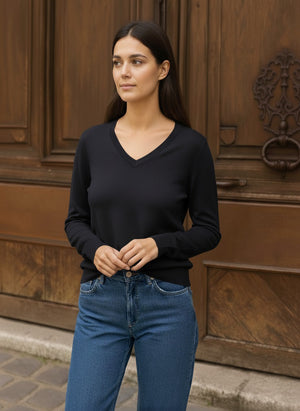 Navy Ruby Merino Ultrafine V-Neck