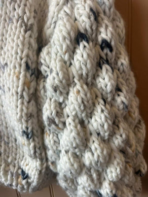 Bubble-Sleeve Hand-Knit Cardigan