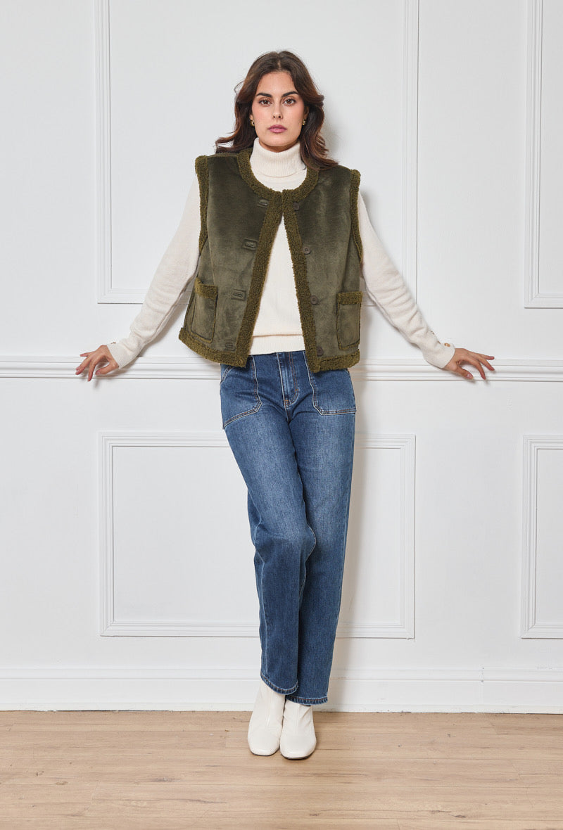 Giulia Reversible Faux-Fur Gilet OLIVE or BEIGE