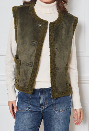 Giulia Reversible Faux-Fur Gilet OLIVE or BEIGE - PRESS Primrose Hill