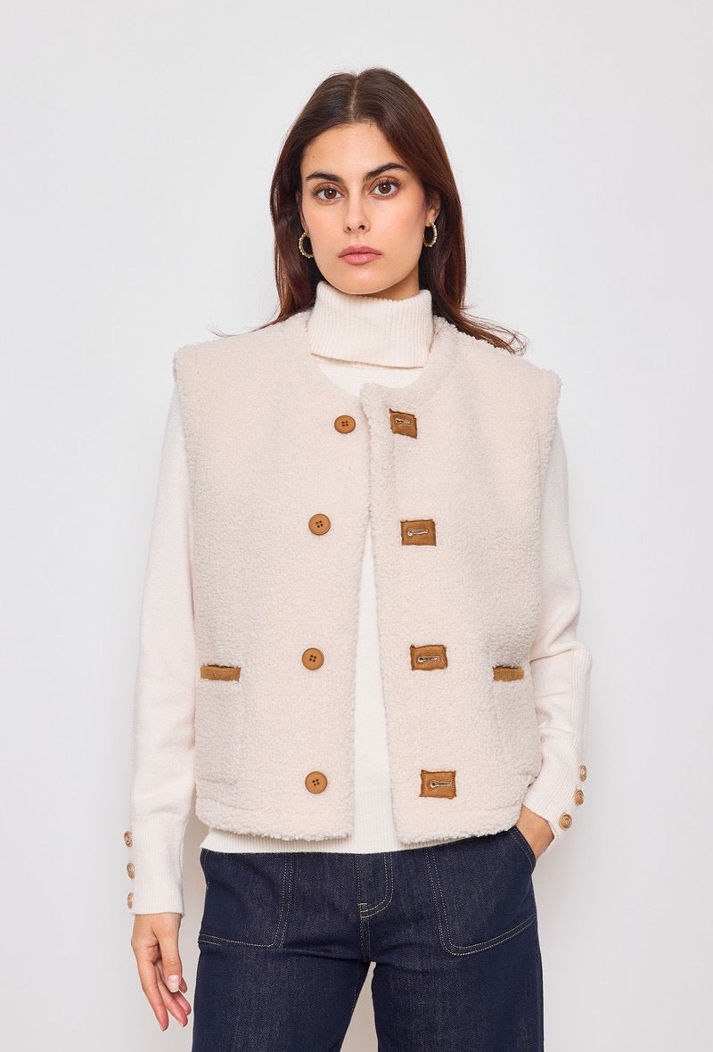 Giulia Reversible Faux-Fur Gilet OLIVE or BEIGE - PRESS Primrose Hill