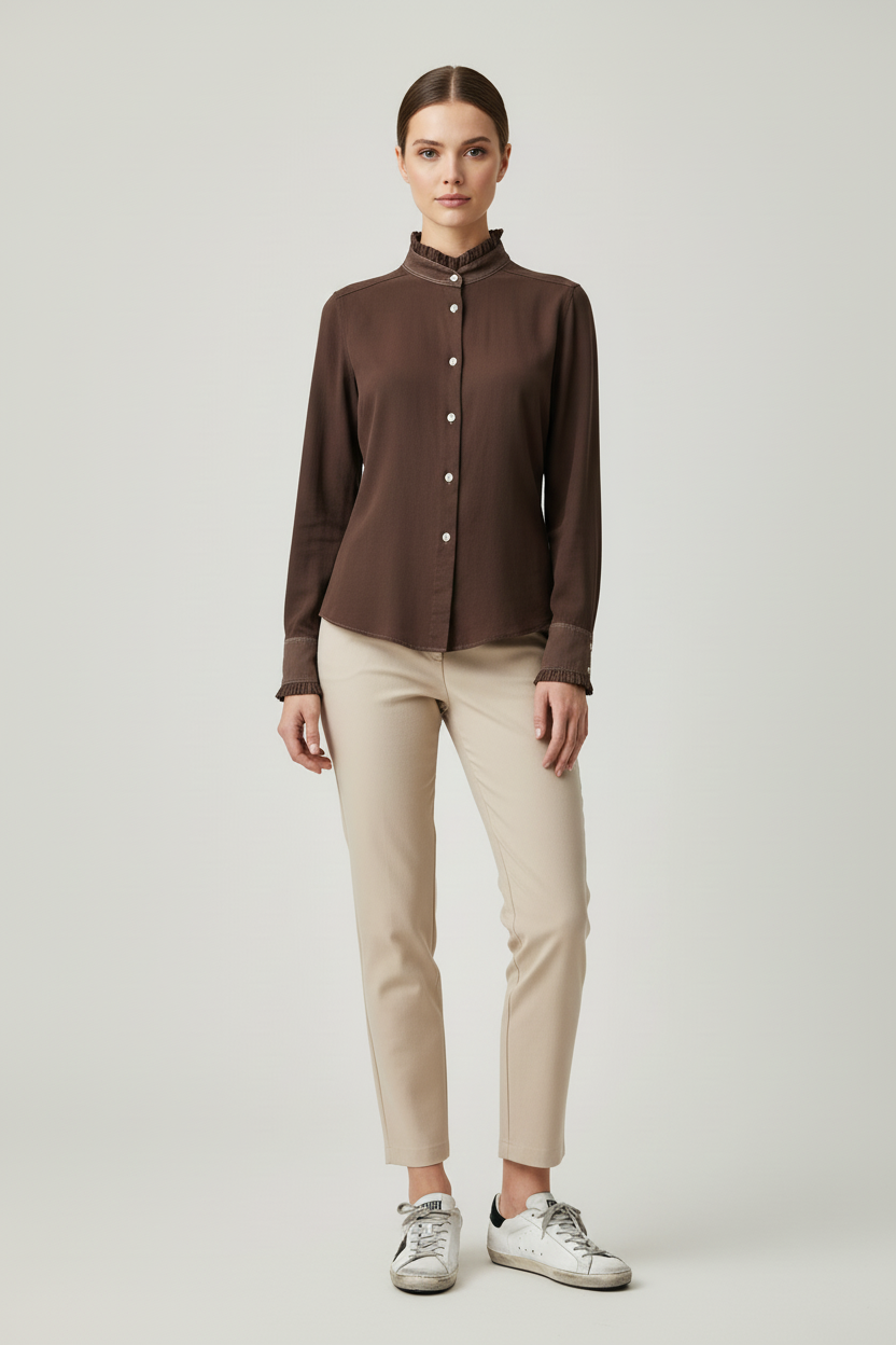 Brown Pique-Jersey Vita Pie-Crust Shirt