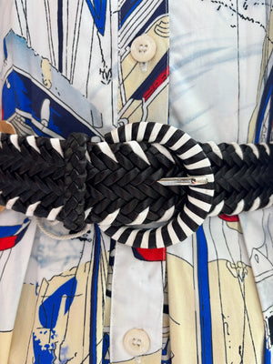 Wrapped Leather Buckle Dark Brown With White Belt