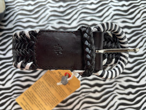 Wrapped Leather Buckle Dark Brown With White Belt