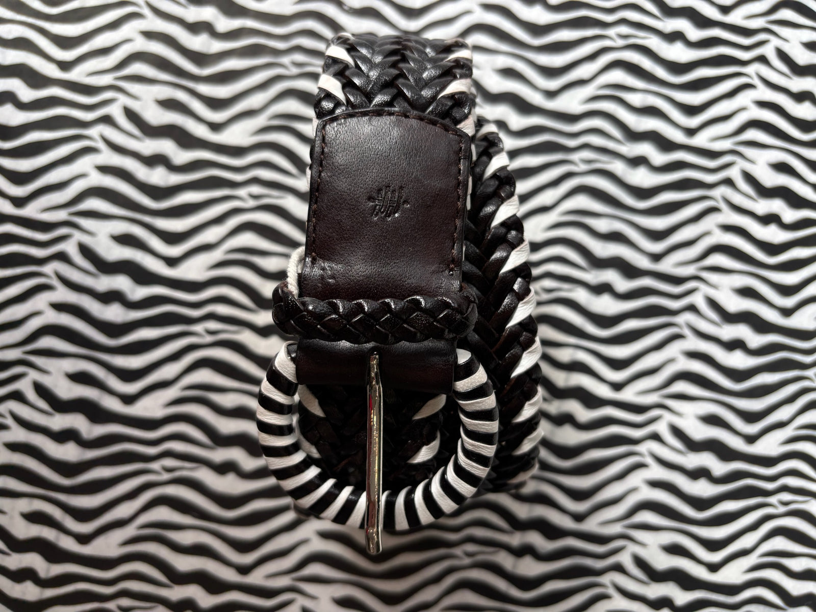 Wrapped Leather Buckle Dark Brown With White Belt
