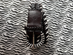 Wrapped Leather Buckle Dark Brown With White Belt