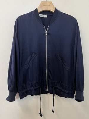 Navy Satin Bomber Zip-up Jacket - PRESS Primrose Hill