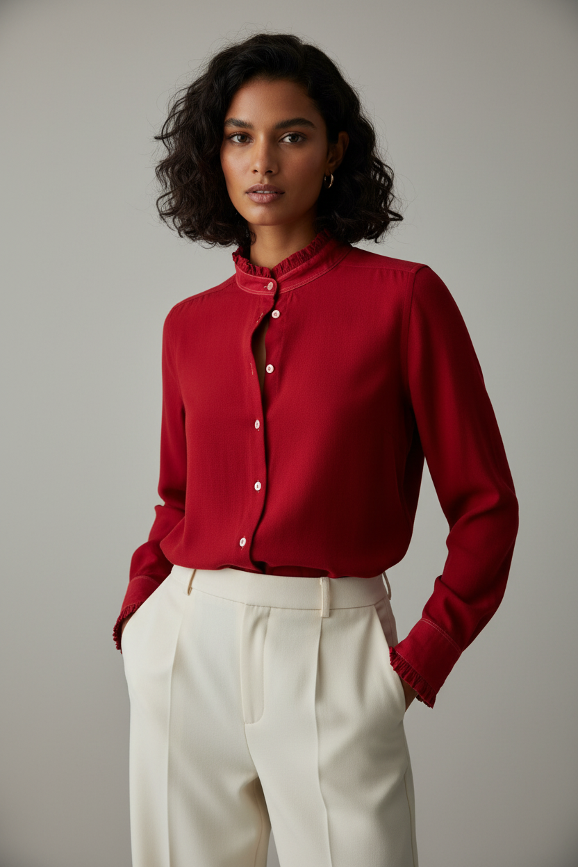 Red Pique-Jersey Vita Pie-Crust Shirt