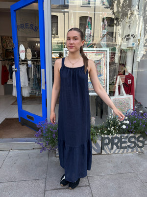 Navy Linen Long Dress