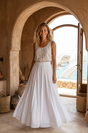 White Cotton Long Skirt