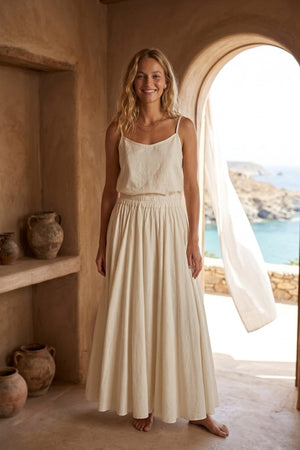 Ecru Long Cotton Skirt
