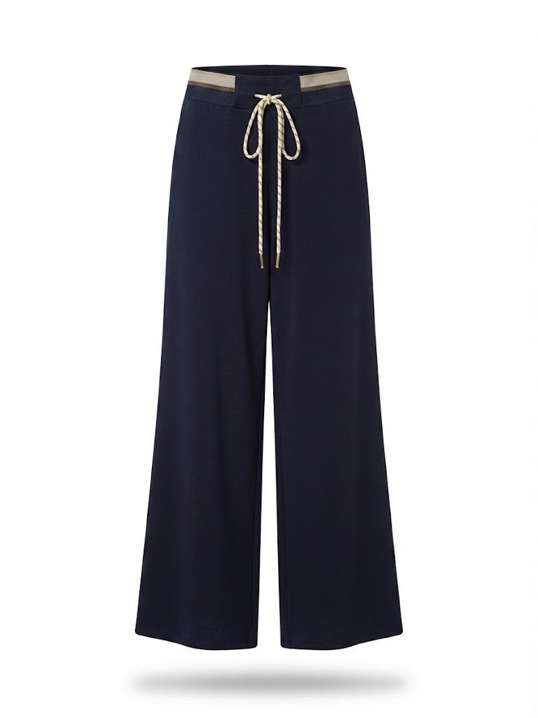 Stripe-Waist Navy Long Sweat-Pants