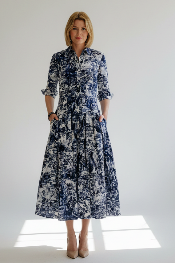 Audrey Safari Indigo Dress - PRESS Primrose Hill