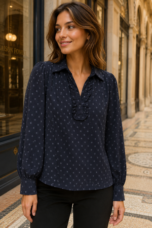 Dotty Navy Pincord Blouse Top