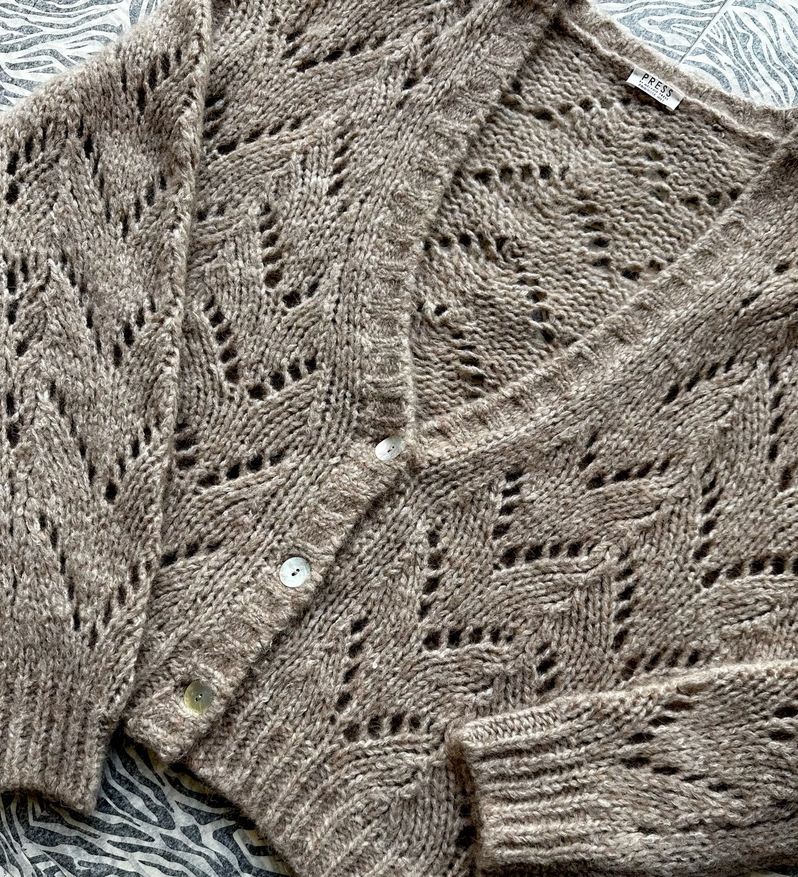 Pointelle Chevron Beige Cardigan