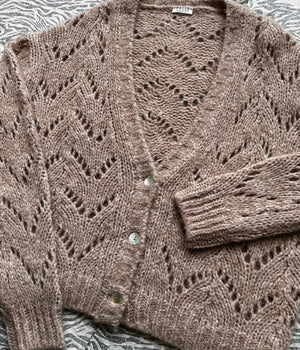 Pointelle Chevron Beige Cardigan