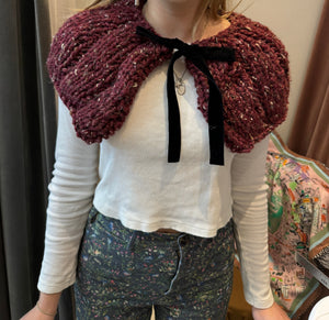 Burgundy-Fleck Hand-Knit Capelet