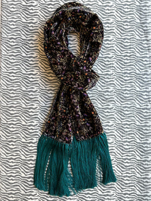 Alfie Botanical Silk Velvet Fringe Scarf