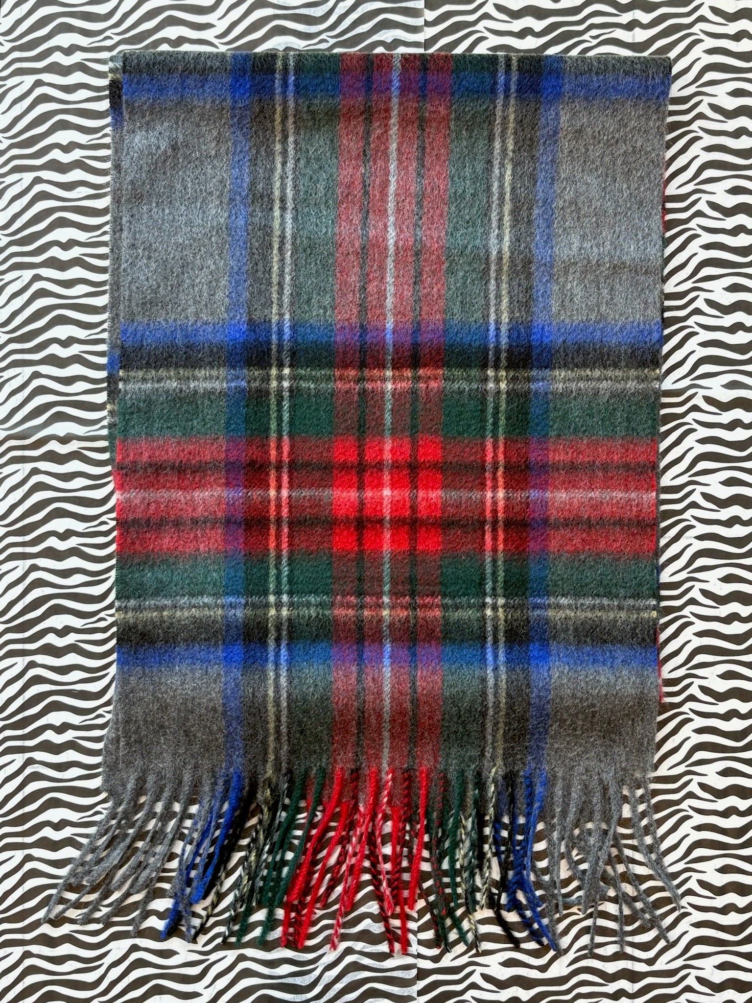 Tartan Cashmere Fringed Scarf