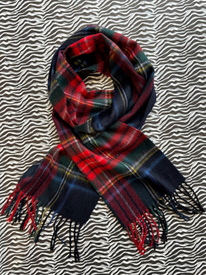 Tartan Cashmere Fringed Scarf