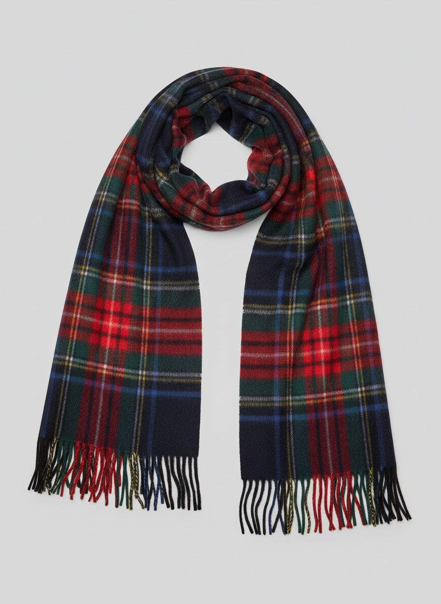 Tartan Cashmere Fringed Scarf