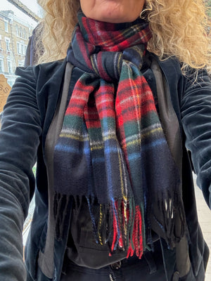 Tartan Cashmere Fringed Scarf