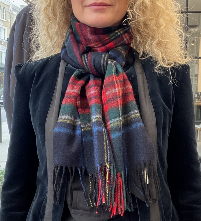 Tartan Cashmere Fringed Scarf