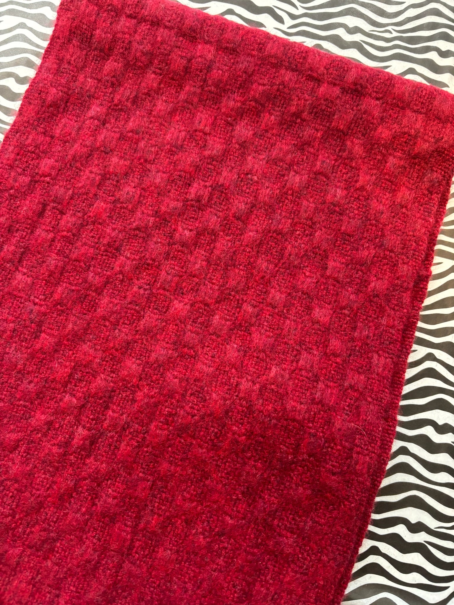 Red Woven Cashmere Fringed Scarf
