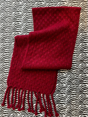 Red Woven Cashmere Fringed Scarf