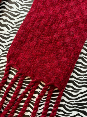 Red Woven Cashmere Fringed Scarf