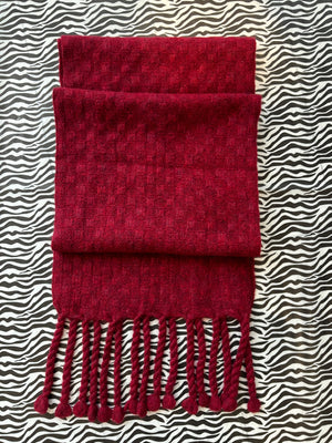 Red Woven Cashmere Fringed Scarf