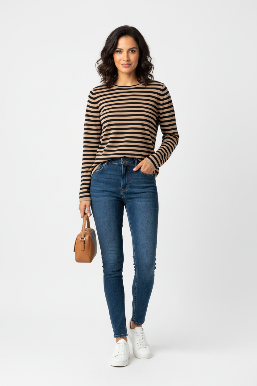 Beige Breton Stripe Long-Sleeve Tee - PRESS Primrose Hill